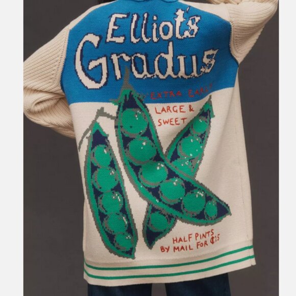 Anthropologie Maeve Cotton Blend Veggie Motif Cardigan Sweater Graphic S NWT - Picture 6 of 8